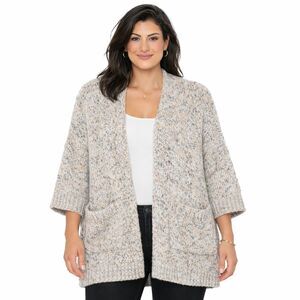 Womens Oversized Open Front Cardigan Long Sweater Pockets Beige Gray L/XL Palila